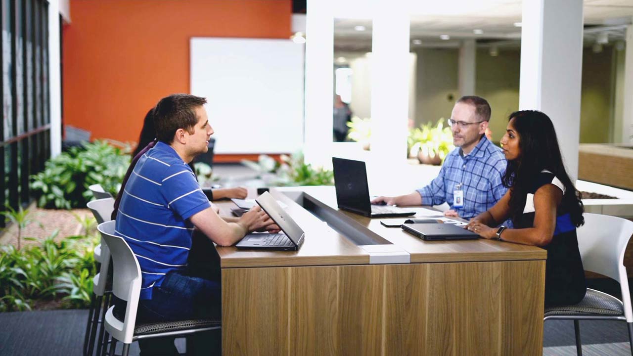 Team collaborating on work