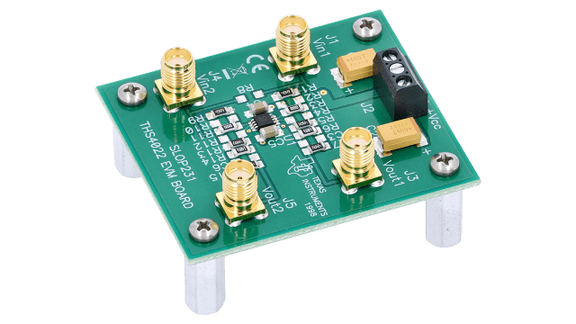 THS4022EVM THS4022 evaluation module for 2-GHz, dual-channel ultra-low-noise voltage-feedback amplifier angled board image