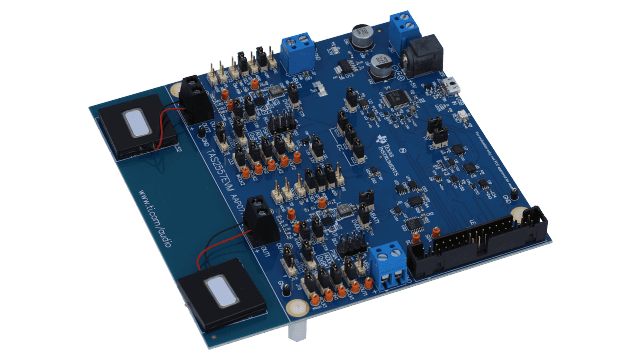 TAS2557EVM 具有 H 类升压和扬声器感应功能的 TAS2557 5.7W D 类音频放大器评估模块 angled board image