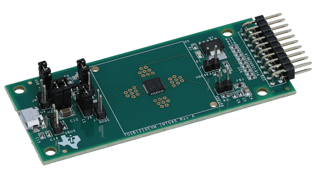 TUSB1210EVM TUSB1210 DP/DM 线路外部组件补偿、Vbus 过压保护电路 EVM angled board image