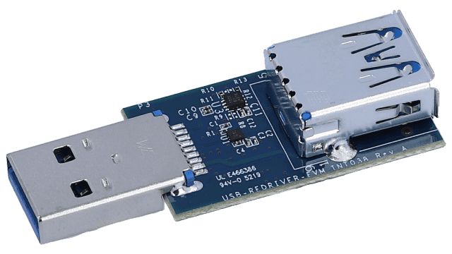 USB-REDRIVER-EVM USB 2.0 和 USB 3.0 转接驱动器评估模块 angled board image