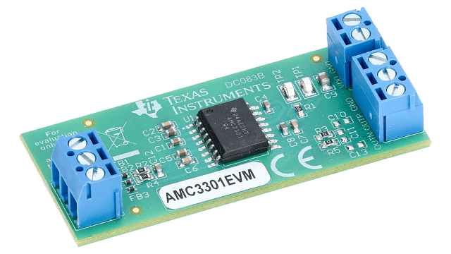 AMC3301EVM 具有集成 DC/DC 转换器的 AMC3301 精密增强型隔离式放大器评估模块 angled board image