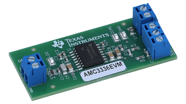 AMC3336EVM AMC3336 evaluation module with integrated DC/DC converter and high CMTI angled board image