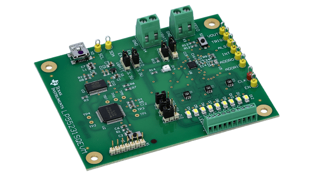 LP55231SQEVM 可编程的 9 输出 LED 驱动器评估模块板 angled board image