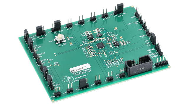 TPS65023EVM-205 具有 3 个直流/直流通道、3 个 LDO 以及 I2C 接口和 DVS 的 6 通道电源管理 IC 评估模块板 | 评估模块 angled board image