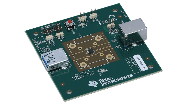 TUSB213EVM USB 2.0 高速信号调节器评估模块 angled board image