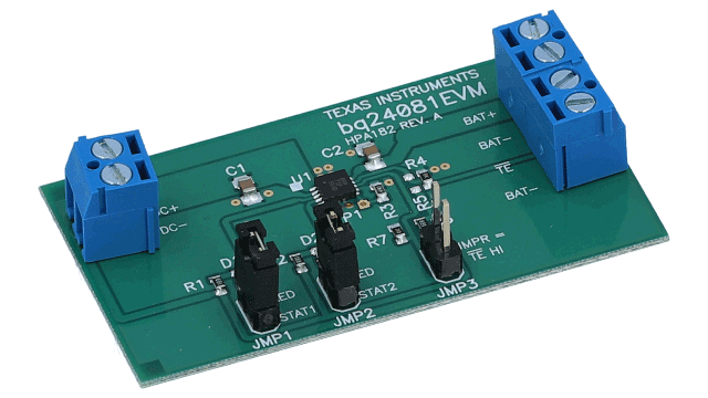 BQ24081EVM 1-A Single-Chip Li-Ion & Li-Pol Charger angled board image