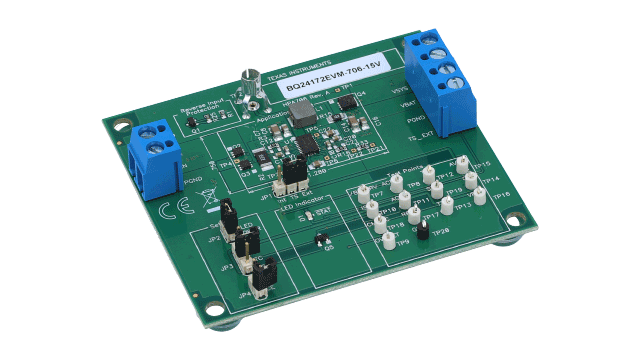 BQ24172EVM-706-15V 用于 BQ24172 1.6MHz 同步开关模式锂离子和锂聚合物电池充电器的评估模块 angled board image