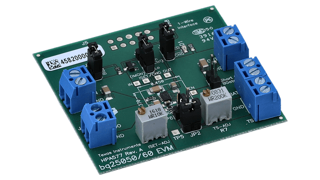 BQ25060EVM 具有 50mA LDO 的 BQ25060 1A、单输入、单节锂离子电池充电器的评估模块 angled board image