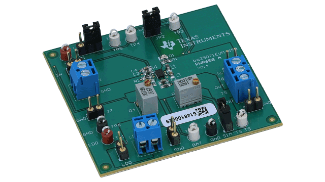 BQ25071EVM-658 用于单节电池充电解决方案的评估模块 angled board image