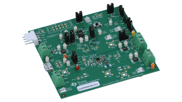BQ25600EVM-771 具有 NVDC 电源路径管理功能的 BQ25600 单节 3A I2C 电池充电器评估模块 angled board image