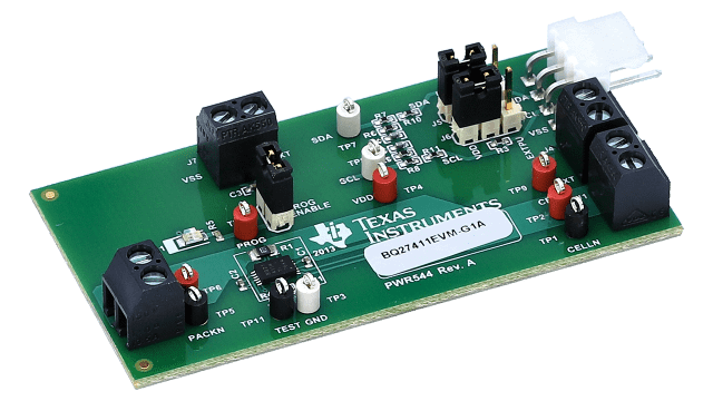 BQ27411EVM-G1A 电池组端 Impedance Track&trade; 电量监测计评估模块 angled board image