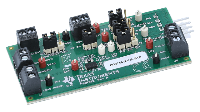 BQ27441EVM-G1B 系统端 Impedance Track™ 电池电量监测计评估模块 angled board image