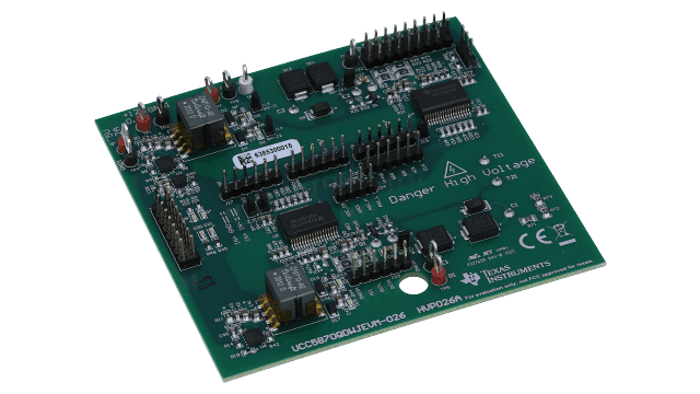 UCC5870QDWJEVM-026 UCC5870-Q1 符合功能安全标准的 15A 隔离式 IGBT/SiC MOSFET 栅极驱动器评估模块 angled board image