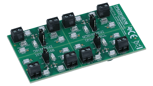 TPS22916EVM TPS22916 5.5V、2A、60mΩ 导通电阻负载开关评估模块 angled board image