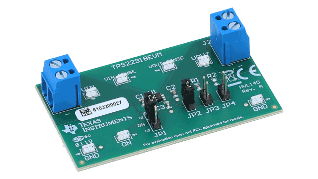 TPS22918EVM TPS22918 5.5V、2A、52mΩ 导通电阻负载开关评估模块 angled board image