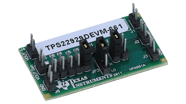 TPS22929DEVM-661 用于 TPS22929D 低输入电压、1.8A 单通道负载开关的评估模块 angled board image