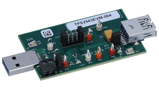 TPS2543EVM-064 TPS2543 USB 充电端口电源开关和控制器的评估模块 angled board image
