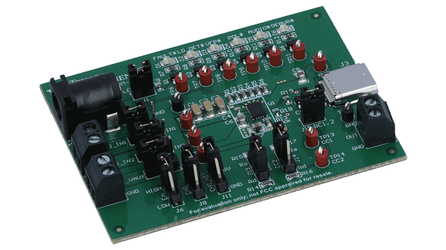 TPS25810EVM-745 TPS25810 具有负载检测功能的 USB Type C DFP 控制器和电源开关评估模块 angled board image