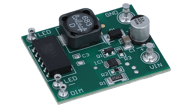 LM3401EVAL/NOPB 用于高功率 LED 驱动的 LM3401 滞后 PFET 控制器评估模块 angled board image