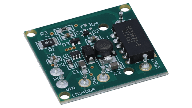 LM3405AEVAL/NOPB 具有内部补偿的 1.6MHz、1A 恒流降压 LED 驱动器评估模块 （采用小型 SOT-23 封装） angled board image