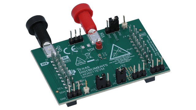 LM36011EVM 具有 1.5A 高侧拉电流的无电感器 1LED 闪光灯驱动器评估模块 angled board image
