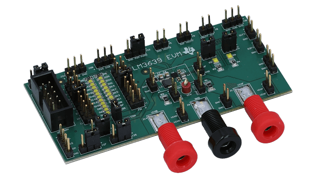 LM3639AYFQEVM 单芯片 40V 背光 + 1.5A 闪存 LED 驱动器评估模块板 angled board image