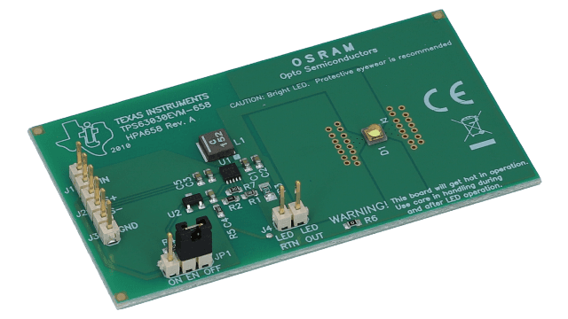 TPS63030EVM-658 TPS63030 降压/升压单 LED 驱动器评估模块 angled board image