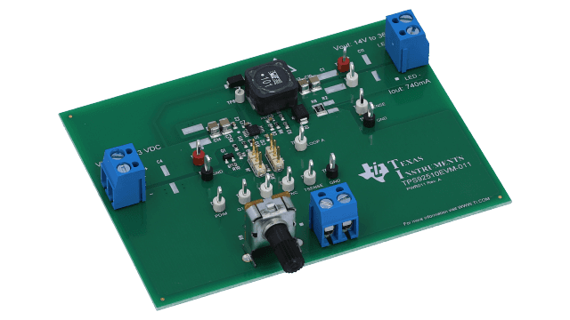 TPS92510EVM-011 TPS92510 高亮度 LED (HB LED) 驱动器评估模块板 angled board image