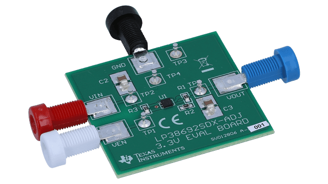 LP38692EVAL 具有可调节输出的 1A 低压降 CMOS 线性稳压器评估模块 angled board image