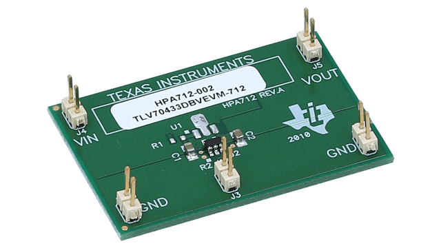 TLV70433DBVEVM-712 TLV70433 150mA 超低 IQ、高输入电压低压降 (LDO) 稳压器评估模块 angled board image