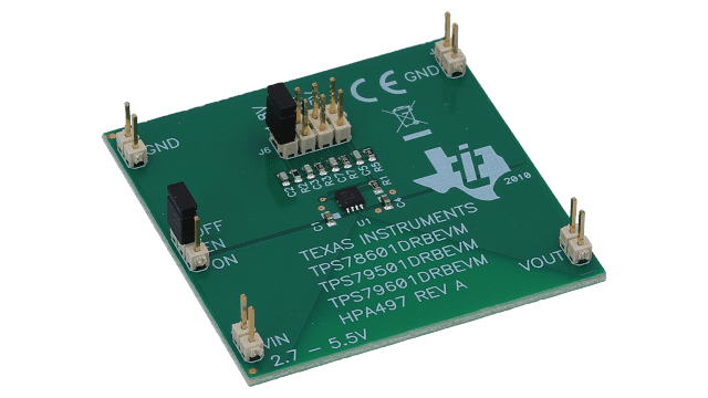 TPS79501DRBEVM 用于 TPS79501 单路输出 LDO 的评估模块 angled board image