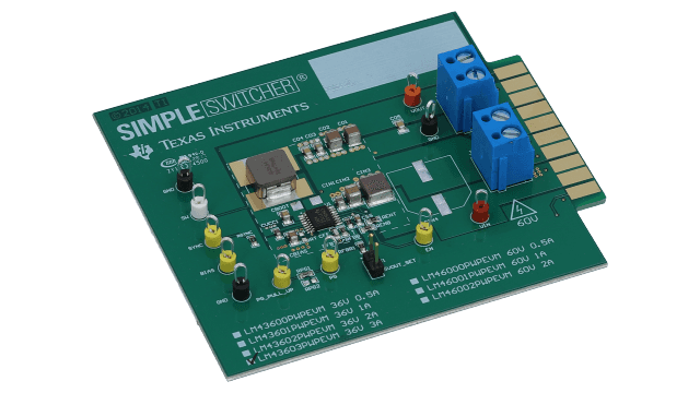 LM43603PWPEVM LM43603PWP 同步降压转换器评估模块 angled board image