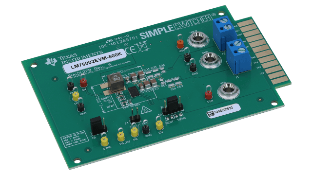 LM76002EVM-500K LM76002 3.5V 至 60V、2.5A 同步降压电压转换器评估模块 angled board image