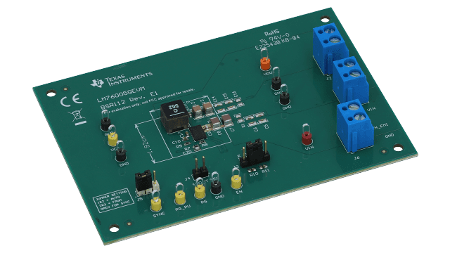 LM76005QEVM 3.5-V 至 60-V、5-A 同步降压转换器评估模块 angled board image