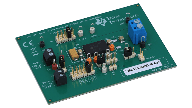 LMZ31506HEVM-692 SIMPLE SWITCHER® 6A 同步降压电源模块评估板 angled board image