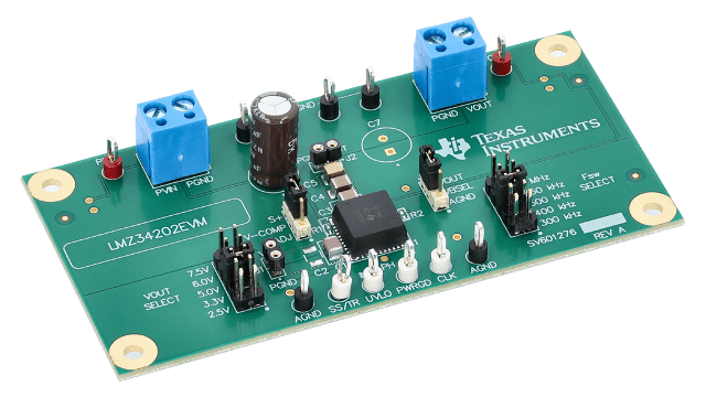 LMZ34202EVM 4.5V 至 42V、2A 降压电源模块评估板 angled board image