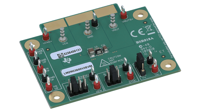 LMZM23600V3EVM 36V 最大输入、3.3V 输出、0.5A 直流/直流模块评估板 angled board image