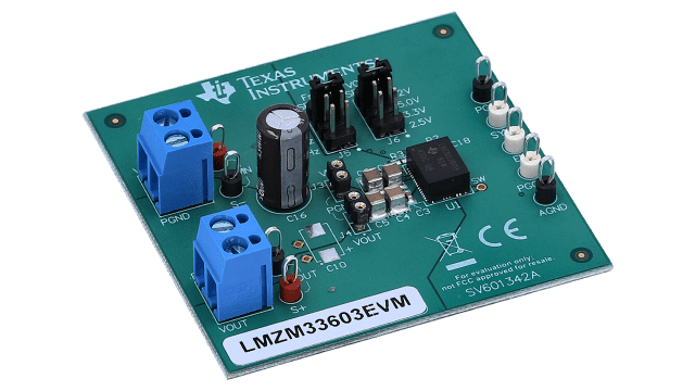 LMZM33603EVM LMZ33603 4V 至 36V 输入、1V 至 13.5V 输出、3A 电源模块评估模块 angled board image