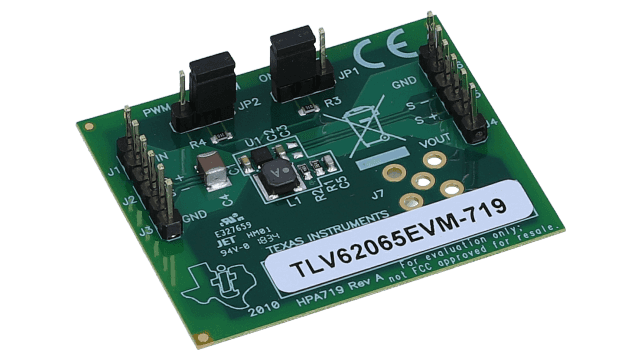 TLV62065EVM-719 采用 2x2 SON 封装的 TLV62065 3MHz、2A 降压转换器的评估模块 angled board image