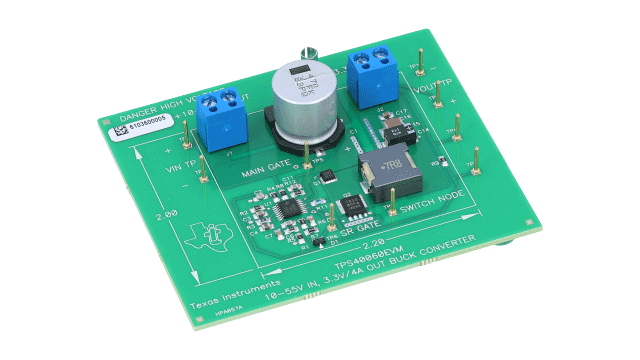 TPS40060EVM 10V 至 55V 输入、3.3V 输出、4A、宽输入范围 EVM angled board image