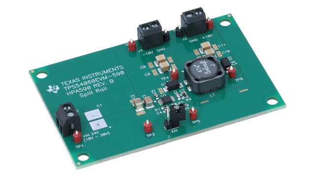 TPS54060EVM-590 100mA 分离轨 SWIFT&trade; 转换器评估模块 angled board image
