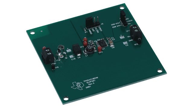 TPS54310EVM 3A、输入电压为 3V 至 6V、具有可降至 0.9V 的可调节输出电压的 DC/DC 转换器 angled board image