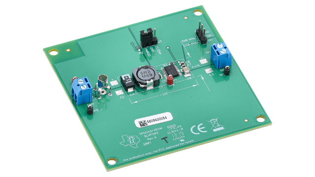 TPS54314EVM 3A、输入电压为 3V 至 6V、输出电压固定为 1.8V 的 DC/DC 转换器 angled board image