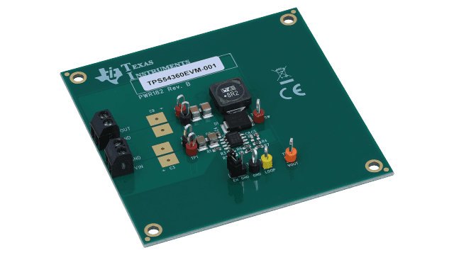 TPS54360EVM-182 60V 输入、3.5A、降压转换器评估模块 angled board image