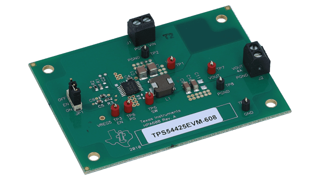 TPS54425EVM-608 用于 TPS54425 4.5V 至 18V 输入、4A 同步降压转换器的评估模块 angled board image