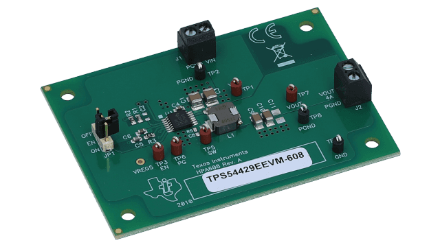 TPS54429EEVM-608 用于 TPS54429E 同步降压转换器（具有自动跳过 ECO Mode）的评估模块 angled board image