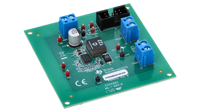 TPS544B20EVM-634 具有 PMBusTM 和电压、电流、温度遥测功能的 30A D-CAP/D-CAP2 SWIFTTM 转换器 angled board image