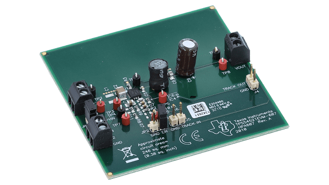 TPS54521EVM-607 用于 TPS54521 同步降压稳压器的评估模块 angled board image