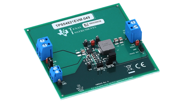 TPS54821EVM-049 用于 TPS54821 同步降压转换器的评估模块 angled board image